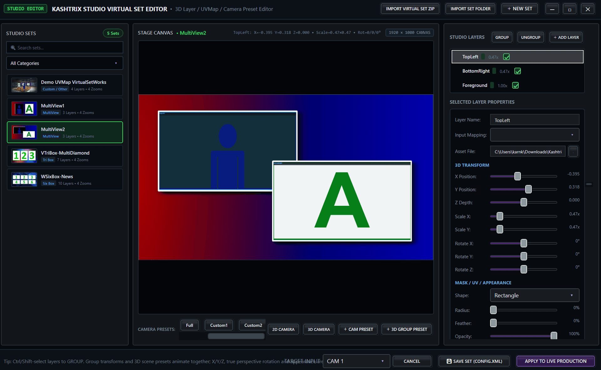 3D Virtual Studio & Canvas Stage Editor