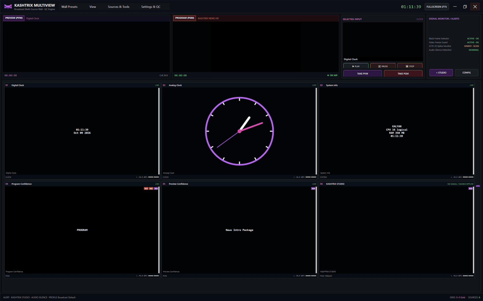 Broadcast Monitoring Wall & Tile Mosaic - Dynamic Tally & Program / Preview Indicator Borders
