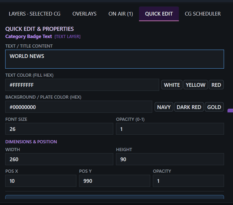 Live On-Air Character Generator Control Surface - Live Quick-Edit & On-the-Fly Text Replacement