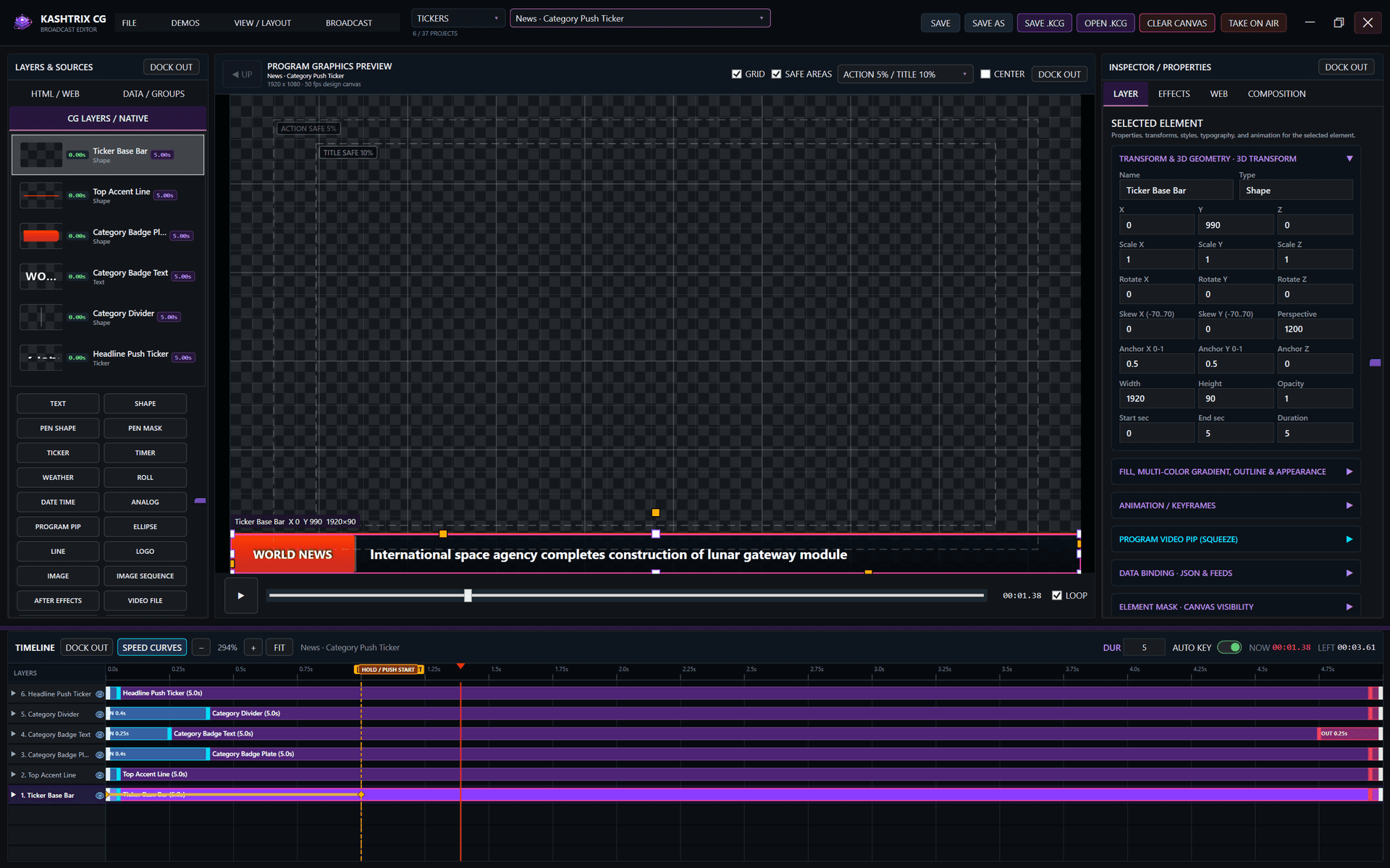 Visual Motion CG & Graphic Template Designer interface