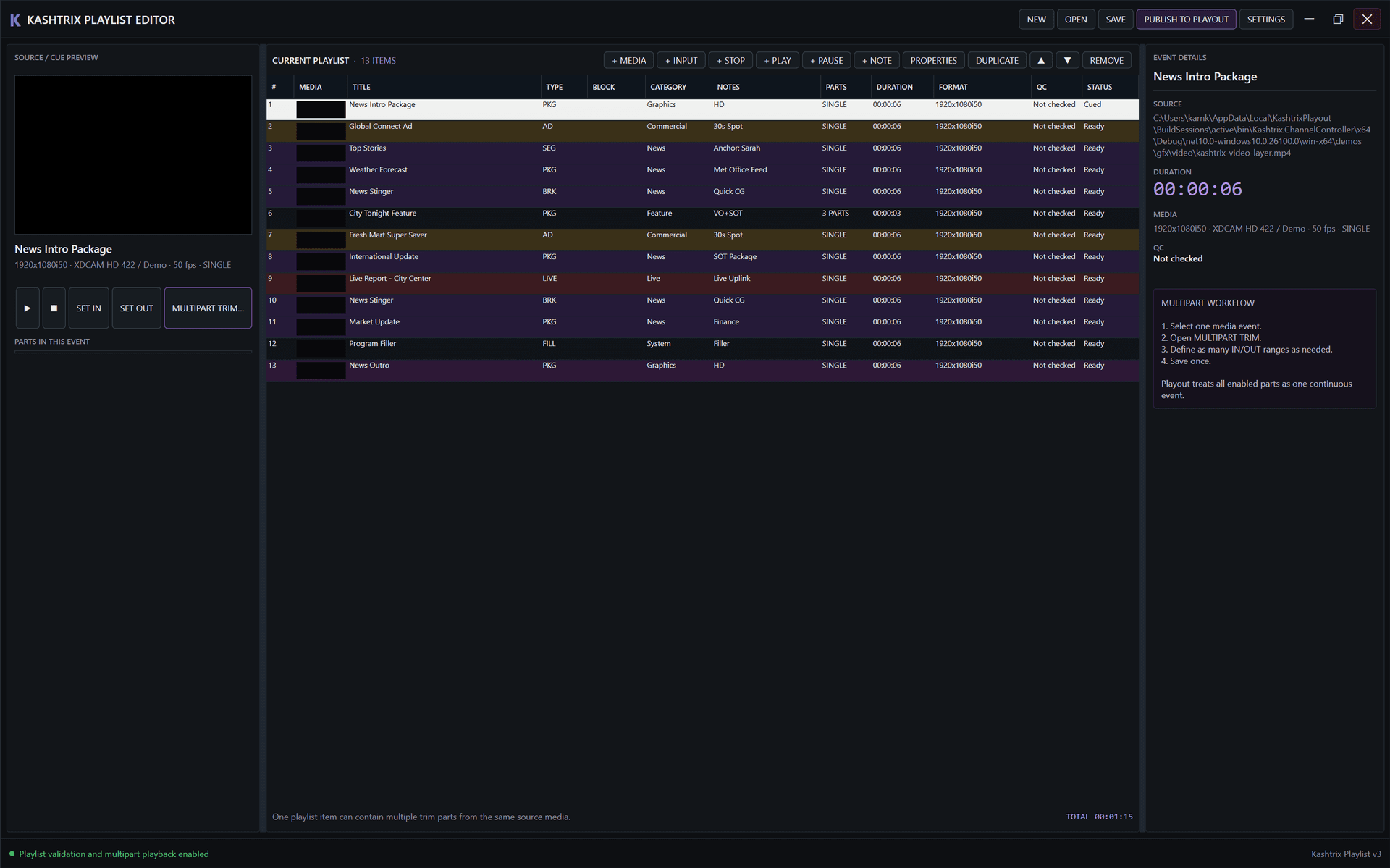 Master Control Playout & Compositor Engine - Master Rundown & Playlist Editor