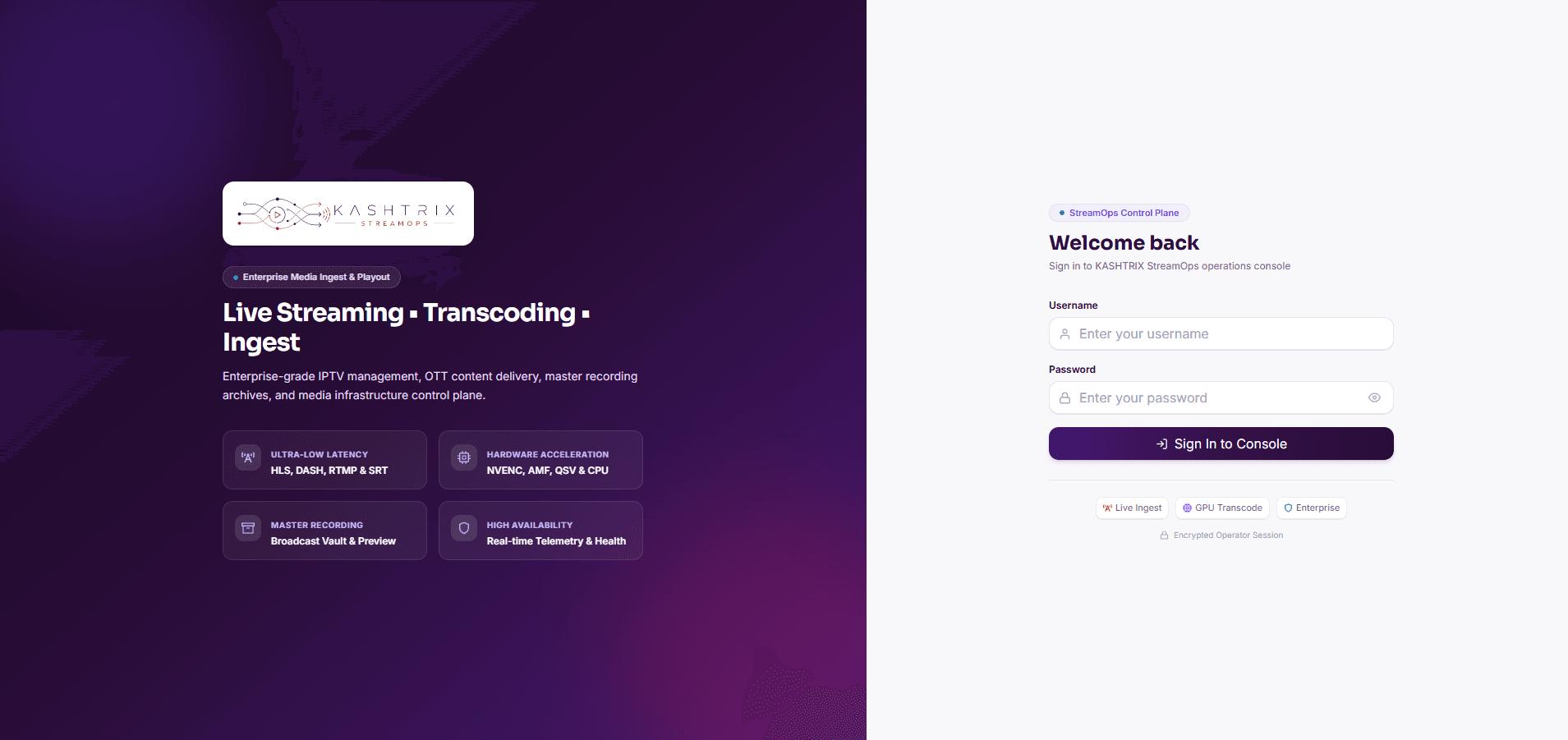 Kashtrix StreamOps Dashboard