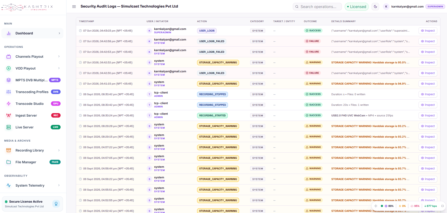 Enterprise Security, Role-Based Access & Audit Logging StreamOps interface