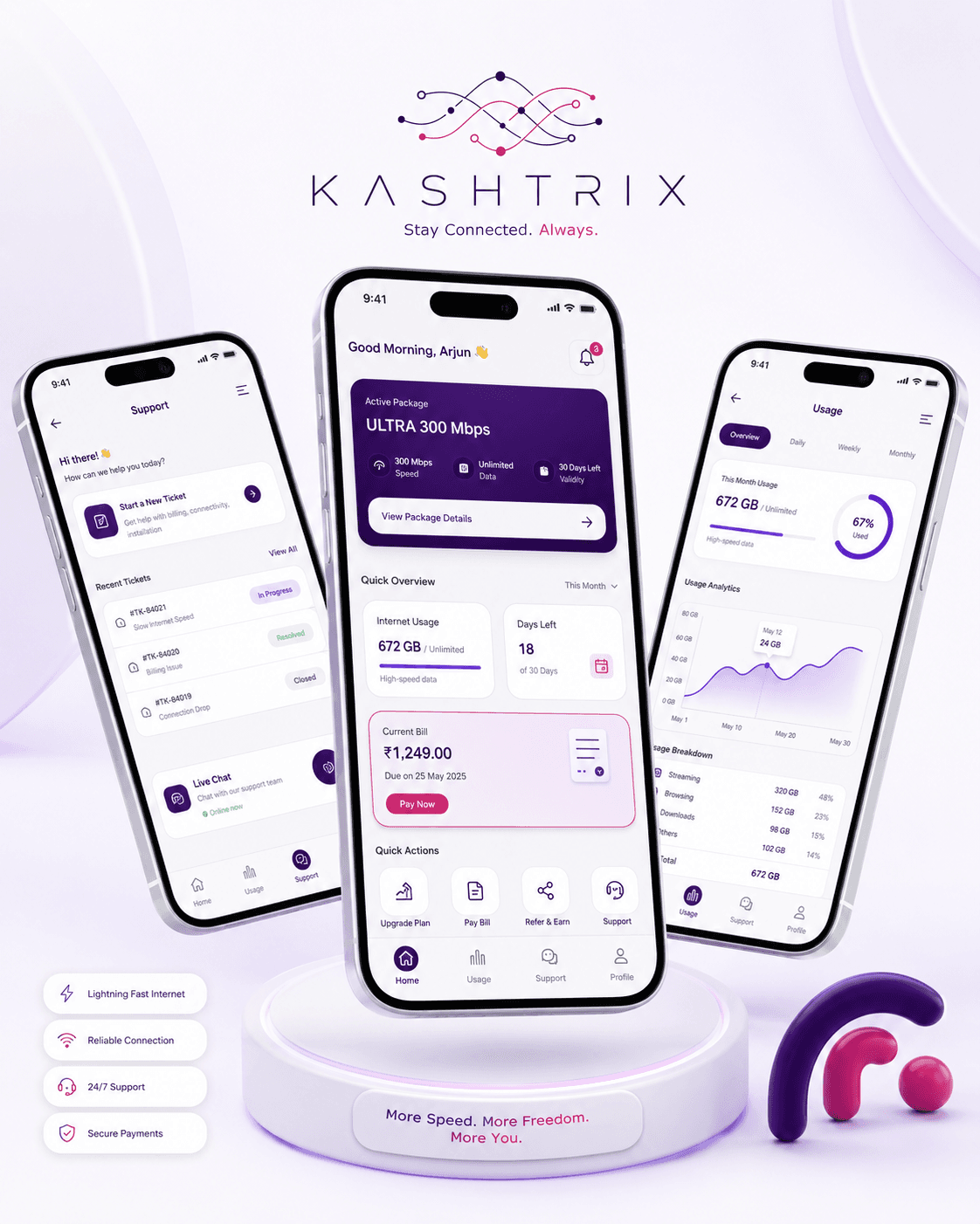 Kashtrix Mobile App interface for ISP field technicians and dispatchers